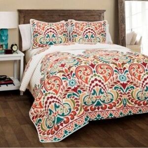 Lush Rustic Farmhouse Boho Colorful Pattern Reversible Quilt Set King